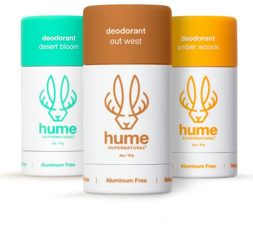 HUME SUPERNATURAL Aluminium Free Roll On Deodorant for Women and Men - Probiotic and Plant Based - Absorbs Long Lasting Moisture - Clean and Effective - Desert Bloom, Out West & Amber Woo