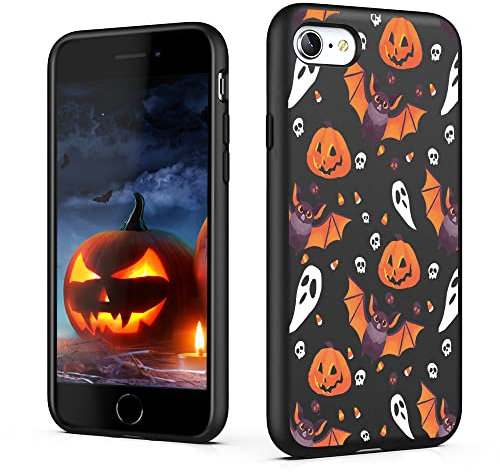 BEIMEITU for iPhone 7/8/se 2022 Halloween Case Pumpkin Bats, Cute Design Kids Women Girls Black Case Shockproof Soft Skull Nuts Mobile Phone Cover for iPhone 7/8/se 2022