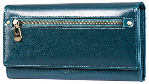 FALAN MULE Damen Geldbörse - Groß Vintage Leder Portemonnaie mit RFID Schutz - 11 Kartenfächer, Reißverschluss Kleingeldfach