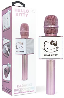 OTL Technologies HK0950 Hello Kitty - Micrófono inalámbrico para karaoke con altavoz incorporado en oro rosa y rosa