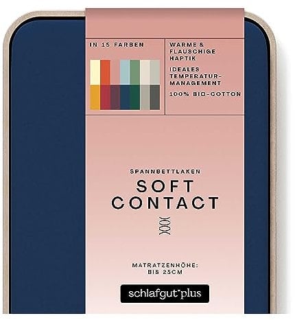 schlafgut Soft Contact Spannbettlaken bis 200x200cm, Blue Deep aus 100% Biobaumwolle wärmend