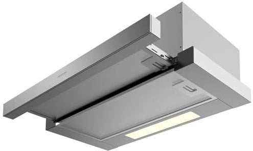 Cecotec Campana Extractora Telescópica 60 cm Bolero Flux TLM 606500 Inox A. Motor 165W, Potencia Succión 650m3/h, Control Mecánico, 2 Niveles de Potencia, Luz y Filtro de Carbono, Acabado Inox
