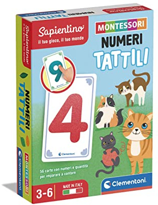 Clementoni - Sapientino Karten-Tattili-Zahlen-Lernspiel 3 Jahre, Flashcards Montessori-Made in Italy, italienische Farbe, 16436