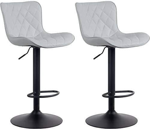 CLP Lot de 2 Tabourets De Bar Emma Similicuir Tissu Velours I Chaises Hautes Réglables Pivotant I Pied Métal Repose-Pieds, Couleur:Gris, Matériel:Similicuir