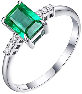 Ringe Damen Emerald, Damen Ringe Vintage Silber 925 Sterling Silber 1Ct Grün Rechteckform Zirkonia Weiß Größe 54 (17.2)