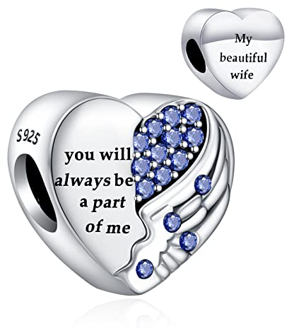 Annmors Charm 925 Sterling Silber Bead Charms My Beatiful Wife with Cubic Zirconia für Europäische Armbänder und Halskette,Schmuck Geschenk für Damen Herren