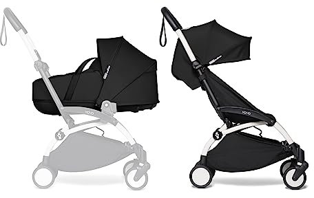 BABYZEN YOYO2 Kompletter Kinderwagen - Inklusive YOYO Liegewanne (Black), Kinderwagengestell (White) & 6+ Textilset (Black) - für Kleinkinder bis 22 kg
