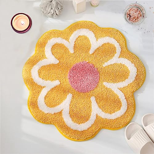 YRXRUS Blumen-Badematte, gelber Badezimmerteppich, Schönheits-Badematten, ultraweicher Mikrofaser-Badteppich, maschinenwaschbar, Blumen-Badezimmermatte, Dusch-Badewannenmatte, Geschenk, niedliche