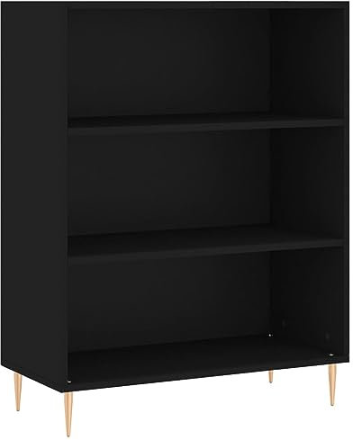 vidaXL Bücherregal, Bücherschrank mit viel Stauraum, Standregal für Wohnzimmer Schlafzimmer, Aufbewahrung Schrank Büroschrank Vitrine Metallfüße, Schwarz Holzwerkstoff
