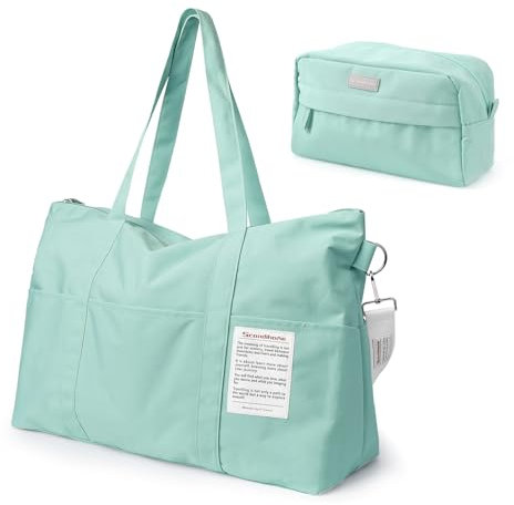 Dizdvizd Reise Duffel Bags mit Kulturbeutel, wasserdichte Sporttasche, Übernachtungstasche Handgepäcktasche Krankenhaustasche Trainingstasche Yogatasche Flugzeug Leicht, Damen und Herren, Hell Blau