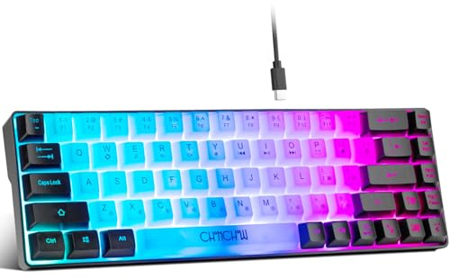 CHONCHOW Mini RGB 60% Gaming Keyboard, 68 Keys Small Compact USB Wired Rainbow Light Up Backlit Gaming Keyboard for Xbox PS4 PS5 PC Laptop Gamer(White-Black)