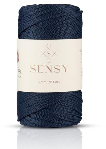 Sensy Premium 3 mm 120 Meter Polyester-Seil, 100% Polypropylen-Kordel, Makramee-Seil, Häkeltaschen-Kordel, Häkelgarn, Geschenk für Stricker (Navy Blau)