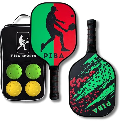 PIBA Sports Pickleball Set 2 Spieler Komplett Fiberglas Paddle | Komplettset für zwei Personen mit Indoor- und Outdoor-Bällen und Tragetasche, ideal für Einsteiger und die Familie