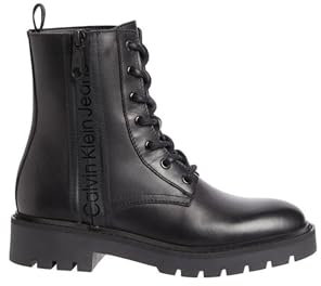 Calvin Klein Jeans Donna Stivali Mezza Gamba Combat Mid Laceup Boot Zip Wn in Pelle, Nero (Triple Black), 39