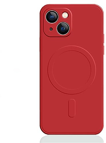 Mixroom - Coque pour iPhone 15 en TPU Silicone Souple Compatible avec MagSafe Accessoires avec Cercle Magnétique Intégré Rouge