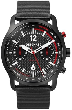 DeTomaso SORPASSO Chronograph Carbon Black RED Schwarz Rot Herren Armbanduhr Analog Quarz Armband Schwarz