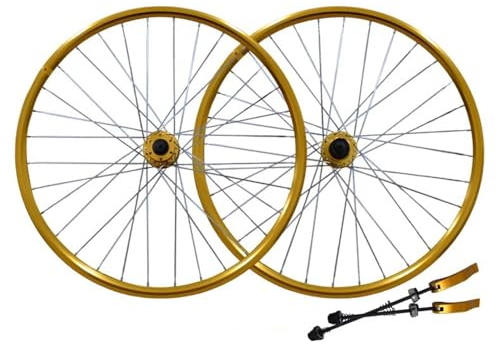 MTB 26 Zoll Laufradsatz Schnellspanner Lagernaben Scheibenbremse Laufrad Set Für Mountainbike Doppelwandige Aluminium Legierungsfelgen 32H (Color : Gold, Size : 26inch)
