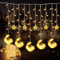 Abnaok LED Ramadan Lichterkette Deko, 3M Eid Ramadan Deko LED Star Moon Vorhang Dekorative Lichter mit 8 Beleuchtungsmodi