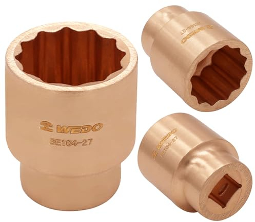 WEDO Non-Sparking 1/2 Drive Shallow Impact Socket 30x40mm,Beryllium Copper | Non-sparking Square Drive Socket, 12‑Point, Metric, Corrosion Resistant, DIN Standard, BAM & FM Certificate