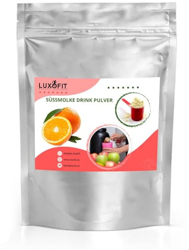Luxofit Orange Süßmolke Drink Pulver mit Whey Protein, enthält L-Carnitin, Molkepulver, Badezusatz, Gesunde Ernährung, Einfache Zubereitung, Made in Germany (1 Kg)