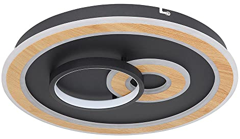Globo Deckenlampe schwarz Wohnzimmerlampe modern Deckenleuchte dimmbar, LED Smartlight Fernbedienung CCT Holzoptik, LED 50W 2200lm 2700-6500K, DxH 50x7 cm
