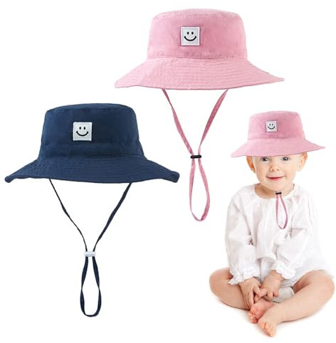 FUIPVGI 2 Pièces Bobs Bébé Unisexe Enfant Chapeau, Soleil Ajustable Chapeau, Protection Solaire UPF 50+ Casquette, Pêcheur Chapeaux, Plage Visière Chapeau, pour Bambin Garçons Filles (Rose, Bleu Roi)
