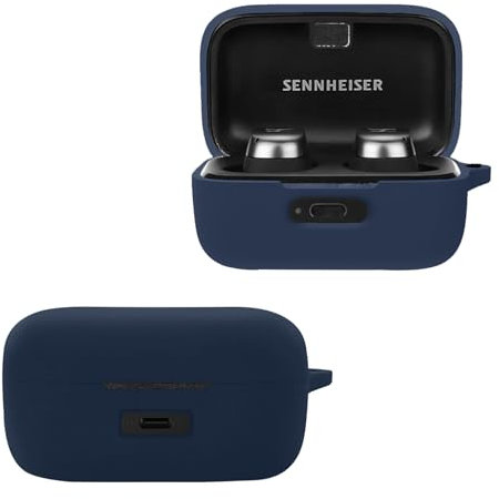 KZIOACSH Silicone Case for Sennheiser MOMENTUM True Wireless 4, Ultra Slim Anti-Scratch Anti-Lost Protective Earbuds Case Lightweight Washable Sumdge-Proof Earphone Skin Cover with Carabiner, Blue