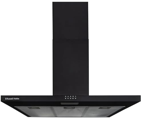 Russell Hobbs Chimney Cooker Hood 90cm T-Shaped Kitchen Extractor Fan in Black, 3 Speed Settings & LED Light Extraction & Recirculation Features, 3 x Washable Aluminium Filters RHTCH900B1B