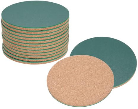 QUARKZMAN 12pcs Liège et Cuir Dessous Verre pour Boisson, 4 Pouce Absorbant sous-Verres Rond Liège sous-Verres pour Froid Boissons Alcool Verre Tasse Mug Bar Bureau Vert