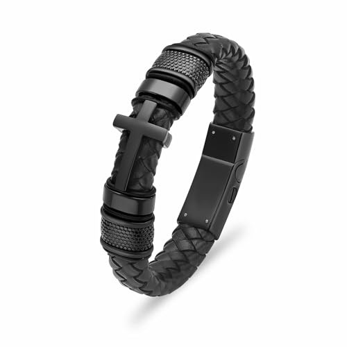 AIWENXI Bracelet de crémation en forme de croix - Bracelet en cuir - Pour cendres - En acier inoxydable - Souvenir pour animaux de compagnie - Bijou pour homme et femme