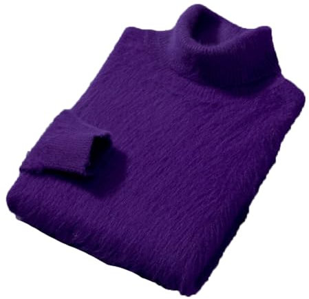 Maglione a collo alto da uomo in 100% cashmere di visone, casual, termico, tinta unita, lavorato a maglia, Viola, 3XL