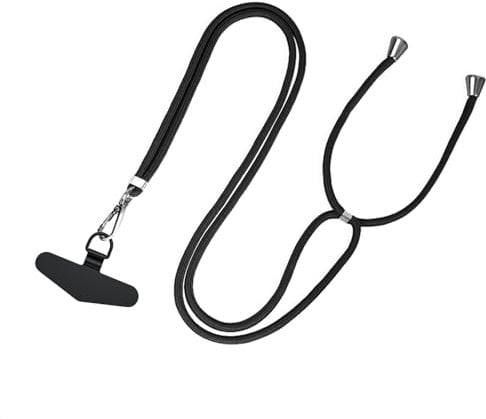 peiqiup Cordón Cuerda para Teléfono Móvil Ajustable Universal, almohadillas universales de acero inoxidable, compatibles con la mayoría de teléfonos inteligentes, Negro