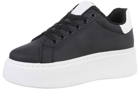 Ital Design Damenschuhe Freizeitschuhe Sneakers Low, LT230-5-, Kunstleder, Schwarz Weiß, Gr. 40