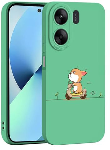 ILING Líquida Silicona Funda para Xiaomi Redmi 13C / Poco C65, Diseño de Flores y Dibujos Animados Lindo Ultradelgado Elegante Carcasa, Suave TPU Bumper Mate Antigolpes Cubierta (Verde Q10)