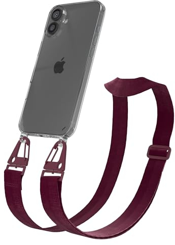 EAZY CASE - Funda con Correa Compatible con iPhone 16 Plus, Funda para móvil con cordón, Funda Protectora, Cadena para móvil para Colgar Alrededor del Cuello en Baya - Clips Baya