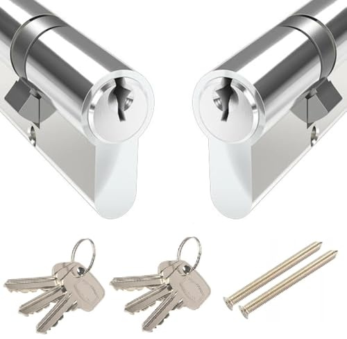 Keyed Alike Euro Cylinder Locks Pair - 2 x Barrel Locks with 6 Matching Keys (35/55)