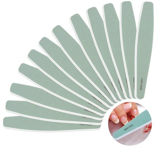 12 Stück Professionelle Nagelfeile 1000/4000 Körnung, Polierfeile Doppelseitige Feile für Naturnägel, Glatte und Glänzende Nägel, Nagelfeilen Nagelbuffer Waschbar für Nagelstudio und Zuhause