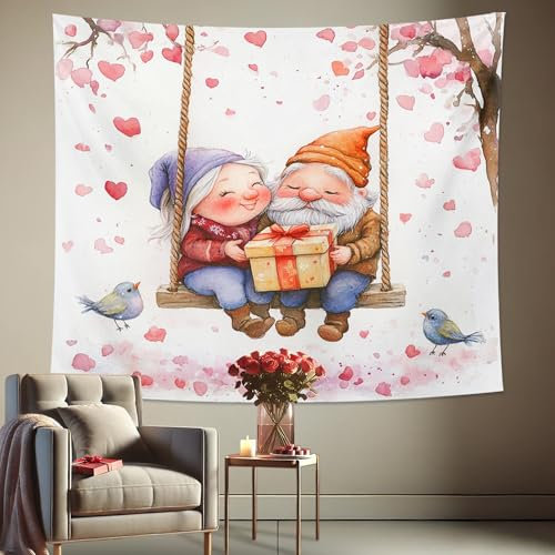 Amoureux sur balançoire - Décoration murale romantique avec cœurs de pêche - Décoration de salon confortable - 152,4 x 101,6 cm