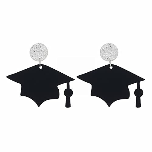 Fan Ohrringe für Frauen und Mädchen, Acryl, 2023 Abschluss-Mützen-Ohrringe, Statement-Abschluss-Hut-Ohrhänger, High-School-College-Abschluss-Geschenke für Sie ene Türklopfer Ohrringe (Black, One Size)