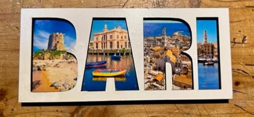 Bari Souvenir, Bari Magnet aus Holz mit Schriftzug, Bari Kühlschrankmagnet, Bari Geschenk, Reiseandenken aus Apulien 220125, Apulien Souvenir,Puglia