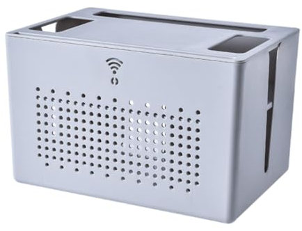 Fenteer Router Storage Box Dustproof Router Cover Power Strip Cable Management Hider for Home Household, Gray