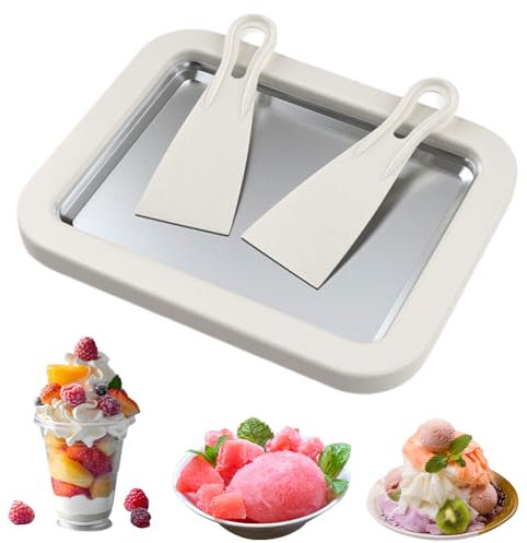 Eisplatte zum Eis Machen, Ice Rolls Platte mit 2 Spateln, Kleine DIY Eisrollen-Maschine,Eisplatte Eis Rolls, Ice Cream Maker für Hausgemachte Gerollte Eiscreme, Gefrorener Joghurt, Gelato Weiß