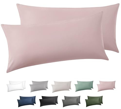 BEDSURE Kissenbezug 40x60 2er Set - 100% Baumwolle Kopfkissenbezug Rosa | Kopfkissenbezug 40 x 60 mit Reißverschluss, Kissenhülle Weich Sicher Atmungsaktiv, Hautfreundlicher Komfort, OEKO-TEX Cert.