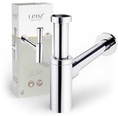 Lenz Juri 46090002 Siphon design pour tous les lavabos courants - Type 1 1/4 - Longueurs de tuyau extra longues et réglables - Avec ouverture de nettoyage et siphon anti-odeurs - Qualité supérieure