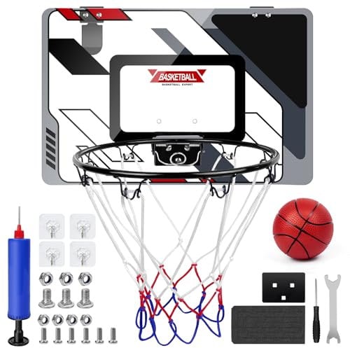 16 x 10 Basketball Hoop Indoor, Over Door Basketball Hoop with Sturdy Backboard & Net, Big Basketball Toy Gift for Kids Teens Adults - Includes 1 Ball,Air Pump