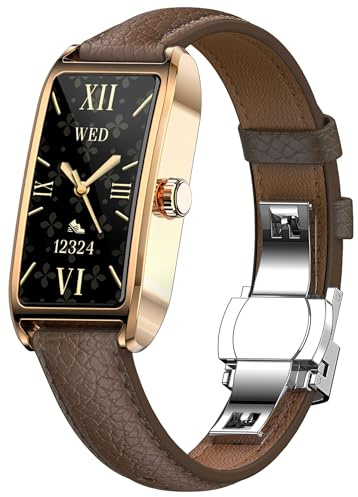 Fitness Tracker Damen Schmal Elegant Luxuriös Gold Classic Smartwatch Damenuhr Fitnessuhr für Frauen Aktivitätstracker Pulsuhr Sportuhr mit Herzfrequenz Schlafmonitor Schrittzähler Rechteckig