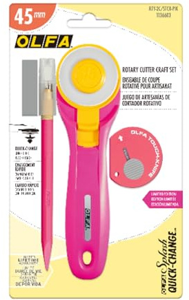 OLFA Rotary Cutter Craft Set - 45mm RTY-2C/AK-5/TK-4/PIK Combo Pack Quick-Change with Art and Touch Knife, Pink