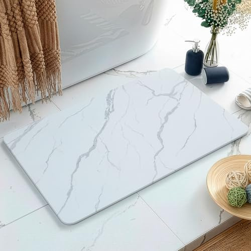 Maxura Alfombra Diatomita Baño 60x40 cm – Secado Rápido, Ultra Absorbente | Alfombrilla de Piedra Diatomita Super Absorbente - Antideslizante y Antibacteriana para Ducha y Baño - Stone Bath Mat