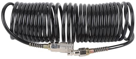 Spiral-Luftschlauch, 1/4 Zoll ID, 16,4 Fuß PE-Kupfer, Nicht verheddernder Druckluftschlauch für pneumatische Werkzeuge, hydraulische Geräte, leicht, langlebig, Allwetterleistung (US-Stecker)