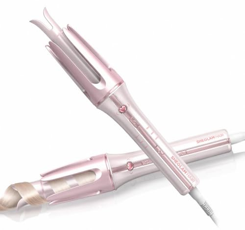 SHEGLAM Rizador automático de con revestimiento de cerámica Rosa, 3 niveles de temperatura (170-210°C), calentamiento rápido – Enrollador de rizos giratorio automático para rizos (25mm)